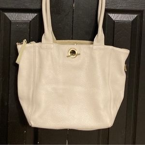 NEW Reversible TOTE Purse w Accessory Pouch Green Suede/Cream Pebbled Leather